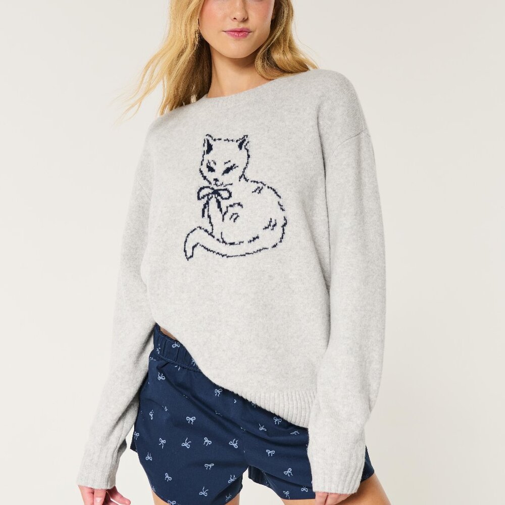 Hollister Comfy Cloud Kitten Graphic Crewneck Sweater (size XS)